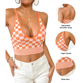 LISSMOMO 1-3 Pack V Neck Crop Tank Tops for Women Adjustable Spaghetti Strap Tank Tops Cropped Camisole Tops (L011 Orange L)