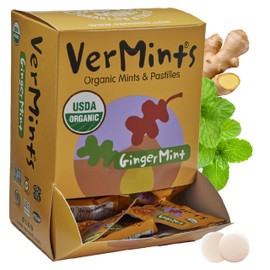 VerMints Organic Breath Mints GingerMints – Real Ginger Flavored Candies - Individually Wrapped Travel Size - Non-GMO, Nut Free, Gluten Free, Vegan, Kosher & Organic Candy Mints - 100 Packets