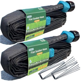 Secbulk 2025 Flat Soaker Hose 20 ft wth Stakes for Garden, 10ft x 2 Linkable Drip Hose Diy Garden Irrigation System Saving 80% Water, Dual-layer Leak-free Design Water Hose with Holes