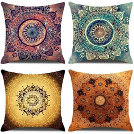 Pack of 4 Mandala Cushion Covers 45x45 cm, Decorative Retro Floral Mandala Compass Medallion Bohemian Throw Pillow Cover for Living Room Bedroom Couch Sofa Chair Outdoor Pillow Cases