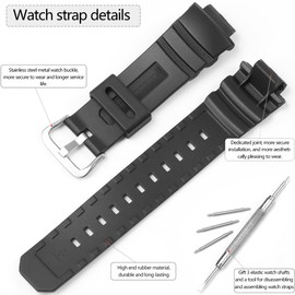 Ruuber Replacement Band Compatible with Casio G Shock AWG-M100 AWGM100B AW-590 G-7700 Watch Strap 10273059 Resin Bracelet (Blackband steelbuckle)