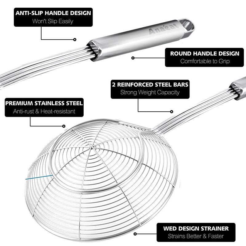 Anaeat Stainless Steel Spider Strainer Skimmer - Solid Kitchen Strainer