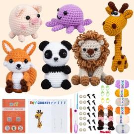 Crochet Animal Kit – 6 PCS Crochet Kit for Beginners, Kids Knitting Beginners Kit with Step by Step Videos, Yarn, Crochet Hook, Knitting Kit for Beginners, Great Birthday Holiday Gift (Crochet 1)
