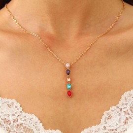 Cybche Vintage Colorful Teardrop Gemstone Necklace Rainbow Crystal Bar Necklace Gold Cz Waterdrop Necklaces Rhinestone Teardrop Necklaces Sparkling Crystal Choker Jewelry for Women