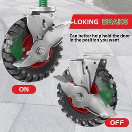 Uscaster Gate Wheel 8inch Fence Gate Wheels with Brake for Metal Tube Gate 600lb Capacity 360 Degree Rotation Spring-Loaded Heavy Duty Gate Caster with Screws & Spanner