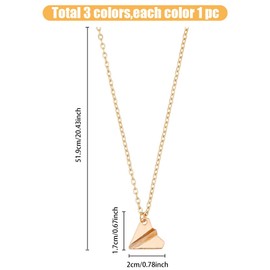 UNICRAFTALE 3 Colors Paper AirPlane Necklaces Set Triangle Origami Aircraft Charm Pendant Necklaces Tiny Flat Solid Necklaces Dainty Pilot Charms for Woman Dreamer Travelers