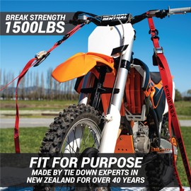 Heavy Duty Motorcycle Tie Down Straps - 1" x 8' Cam Buckle Straps with Soft Loops & Safety Hooks - Secures Motorbikes, Dirtbikes, ATV, UTV - 2 Pack Red