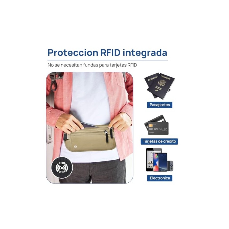 Cangurera de Viaje 2 Piezas, Cinturón de Viaje con Bloqueo