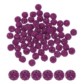 PATIKIL 50 Pcs Rhinestone Beads for Jewelry Making, 10mm Shiny Round Disco Ball Beads Sparkle Crystal Clay Beads with Hole for Bracelet Necklace DIY Crafting, Purple Red