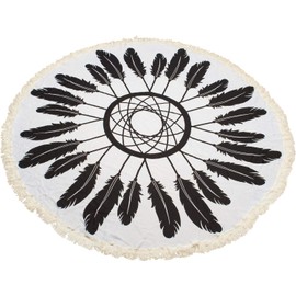styleBREAKER Round Beach Towel with Dream Catcher and Feather Print, Fringe Towel, Bath Towel, Pareo, Unisex 05050042, Colour: White/Black