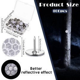 Fullhawl 100 Pcs Reflective Tacks Trail Marking Tacks Reflective Trail Tacks Glow Tacks Reflective Trail Markers Mark Trail Reflective Thumb Tacks for Hunting Hiking Camping Tree Stand (Silver)