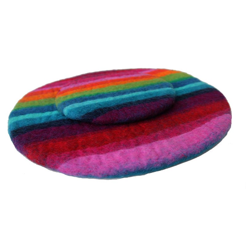 Maharanis Fairtrade Hand-Felted Coaster Underlay 21 cm Rainbow Pure Wool