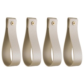 sourcing map 4pcs Leather Curtain Rod Holder 1 x 4.7 Inches Wall Hanging Straps Curtain Rod Hook Brackets Hangers with Screws for Wall Bathroom Kitchen Bedroom, Gold