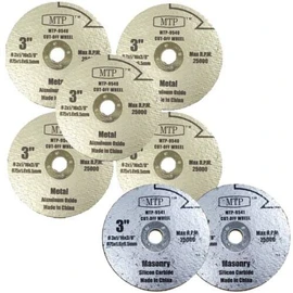 MTP 3" (75mm) 3" x 3/8" x Abrasive Disc (5 Metal and 2 Masonry) Cutting Blade Compatible for Ryobi Worx Milwaukee Dewalt Cut Off Saw (7 Assorted Abrasive Disc)