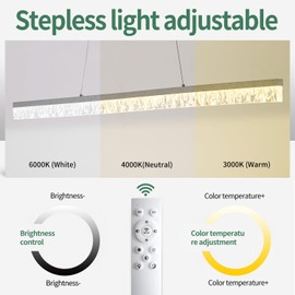 Ruibutrade 50" LED Linear Pendant Light Fixtures with Remote, Dimmable Modern Island Lights for Kitchen, 3000K-6000k Pool Table Light for Dining Room, Living Room, Bar