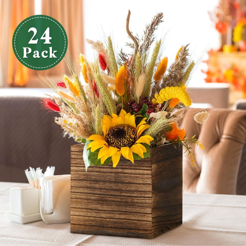 Dandat 24 Set Wood Cube Planter Box Square Wood Vase