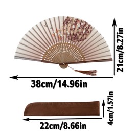 Salutto Hand Fan Bamboo Printed Pattern Folding Fan Lacquered Bamboo Fan For Party Wedding Gift With tassel and fan cover Globe Flower brown