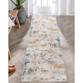Poeti Washable Rug - Ultra Thin Hallway Runner Rug Non Slip Carpet Runner - Long Runners for Hallway Living Room Entryway Indoor - Modern Abstract Rug, 2'6"x8' Rainbow Rug