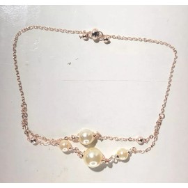 Unbranded Rose  Goldtone Double Chain Faux Pearl  Bracelet Adjustable Slide Lengthening