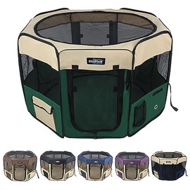 EliteField 2-Door Soft Pet Playpen (2 Year Warranty), Exercise Pen, Multiple Sizes and Colors Available for Dogs, Cats and Other Pets (48" x 48" x 32"H, Beige+Green)