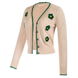 Women's 1950s Pin Up Vintage Embroidery Cardigan Sweater Coat Khaki Size XL