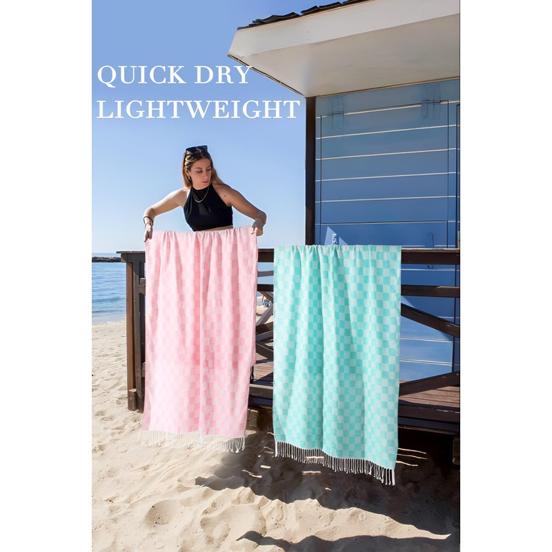 Checkered Plaid Turkish Beach Towel Beach Blanket Sand Free Quick