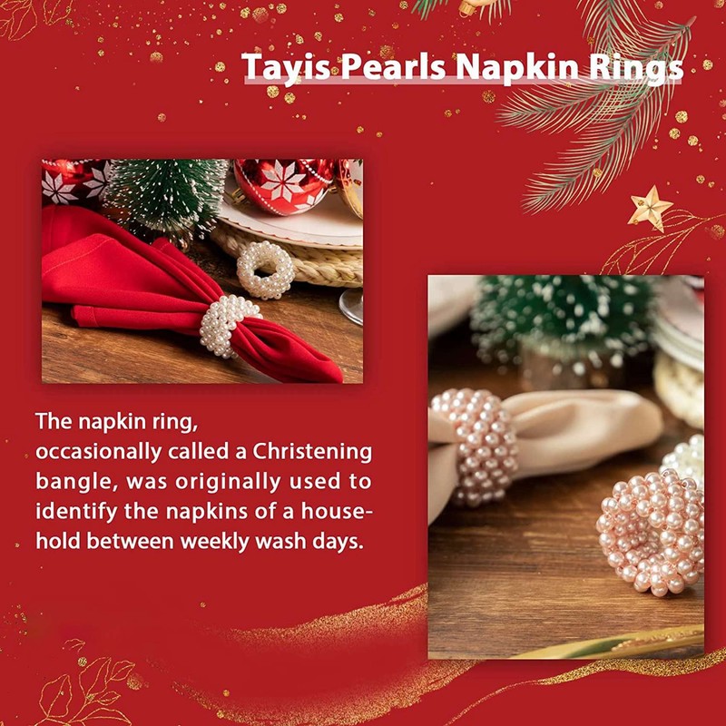 Set of 12 White Pearl Napkin Rings Wedding Table Decoration