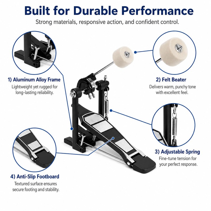 Adjustable Bass Drum Pedal — Aluminum Alloy Kick Pedal for