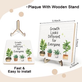 Office Decor, Classroom Decor, Growth Looks Different for Everyone Plant Inspirational Wooden Plaque Sign Desk Decor, Rustic Wood Sign Motivational Gift for Home Bedroom Decor for Coworker Friend