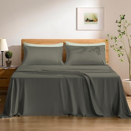 TOSMO Luxury Cooling Sheet Set - 100% Viscose from Bamboo, 4-Piece Bedding Set (Queen Size) - 18” Extra Deep Pockets, Oeko-Tex Certified, Silky Soft and Breathable, Charcoal