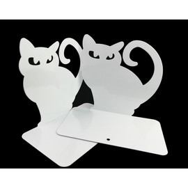 1 Pair Vivid Lovely Persian Cat Bookends for Shelves Cat Statue Book End Decorative Animal Metal Bookends (White)