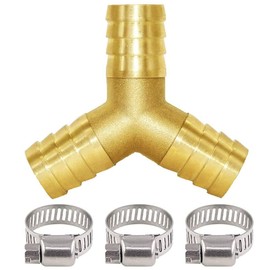 Joywayus 5/8" Hose Barb Y Shaped 3 Way Union Fitting Intersection/Split Brass Water/Fuel/Air