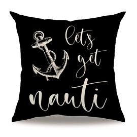 7COLORROOM Beach Theme Pillow Covers Double-Sided Printed Black Let’s Get Nauti Anchor Coastal Decor Cushion Covers Nautical Summer Home Decor Pillowcases 18”×18”for Sofa Patio Couch (Black, 18”×18”)