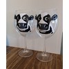 Dairy Cow Hand Painted Stemmed Wine Glasses Set of 2