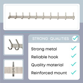 SAYONEYES Brushed Nickel Coat Rack Wall Mount with 10 Double Hooks for Hanging – 30 Inch Heavy Duty SUS304 Stainless Steel Rustic Coat Hooks – Clothes, Purse, Towel Wall Hooks – 1 Pack