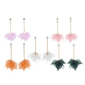 SAFIGLE Multi-Layer Flower Petals Earrings for Women Creative Frosted Dangle Earrings Tassels 5 Pairs Trendy Spring Jewelry Random Color