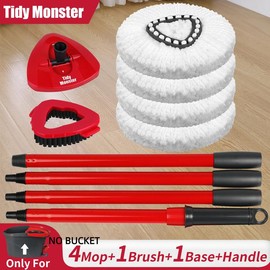 Mop Head & Scrub Brush Refill For O-Cedar EasyWring 1 Tank System Only. Bucket & Handle NOT Included. Perfect Suitable Cleaners Pack:_4mop+1brush+1base+handle