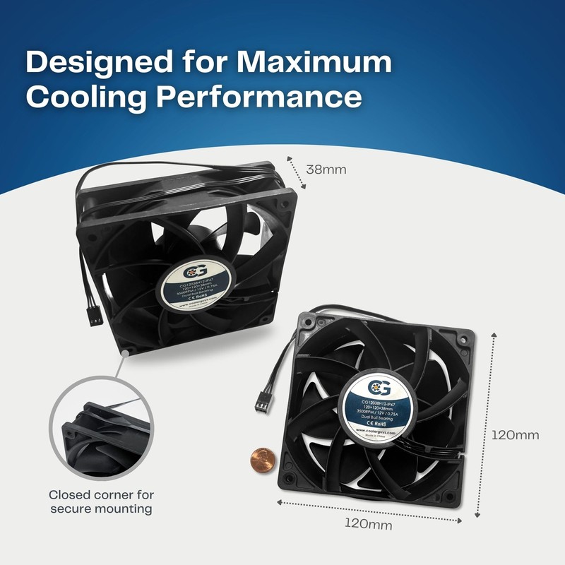 Coolerguys 12vDC Waterproof IP67 Fan (High Speed, 120x38mm)