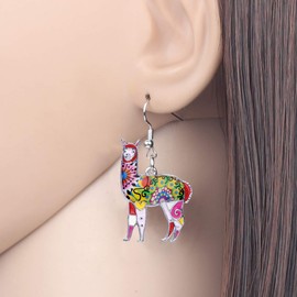 NEWEI Enamel Alloy South America Alpaca Earrings Drop Dangle Fashion Unique Animal Jewelry For Women Gift Charms (Red)