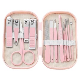 Nail Set, Grooming Set, Multi-functional Nail Clipper Set, Nail Care Set, Portable Nail Care Set, 14-Piece Set, Eyebrow Scissors, Tweezers, Nail File, Nail Care, Pedicure, Grooming Kit (14-Piece Set, Pink))