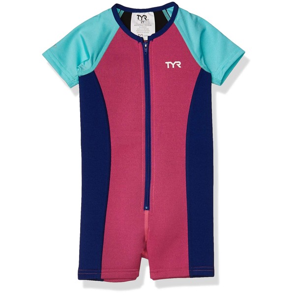 TYR Girl's Solid Thermal Suit, Pink/Mint/Royal, 2T