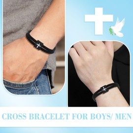 Cross Bracelet for Men Teens, 2Pack String Adjustable Religious Bracelet for Teen Boys, Jesus Bracelet for Men Easter Catholic Gifts Confirmation Gifts Christian Catholic Bracelet Boys (Black+White)