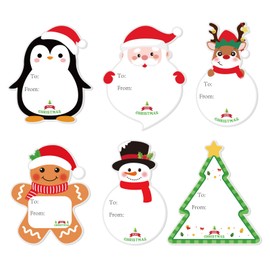 Christmas Gift Tags Stickers, 96Pcs Christmas Gift Labels Xmas Name Tags for Wrap Presents Boxes Decorations, 2 x 3 Inch, Self-Adhesive Snowman Santa Reindeer Stickers