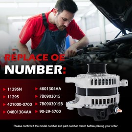 Autodevil 11295 Alternator 12V 140A Fits for Town & Country Grand Caravan Wrangler Routan V6 3.3L 3.8L Replace OE 4801304AC 11243