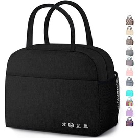 Lunch Bag Lunch Box for Women Men Reusable Insulated Lunch Bags for Adults,Water-Resistant Cute Cooler Lunch Tote Bag, Large Capacity for Work Travel Picnic,Black