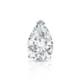 14k White Gold Pear Diamond Simulated Cubic Zirconia SINGLE STUD Earrings V-Prong (3/4ct,Excellent Quality)