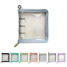 LINAXYZ 3-Hole Mini Binder, Trading Card Seal, Can Batch, Verified Photos, Correct Book, Idol, Dirt, Wet Prevention, Color Zipper, Clear, Glitter, Storage, Korean Style (Light Blue)