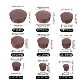 sourcing map 360pcs 9 Sizes Plastic Hole Plugs, Dark Brown Screw Caps Cover Flush Type Panel Snap in Locking Round Drilling Hole Plug for Cabinet (3/16" 1/4" 5/16" 3/8" 1/2" 5/8" 3/4" 7/8" 1")
