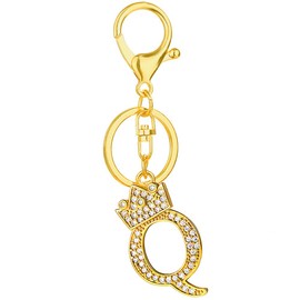 Initial Letter Crown Keychain Alloy 26 Alphabet Rhinestones Key Ring Bling Bling Pendant for Handbag Purse Charm(Q, Gold Tone Letter)