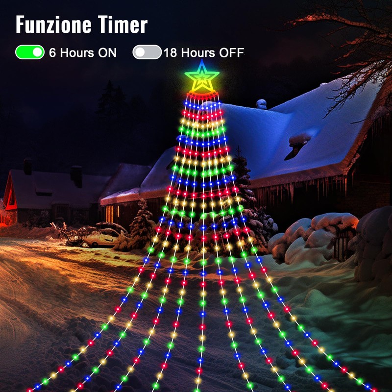 HELESIN Waterproof Christmas Tree Lighting with Stars, 2 m x